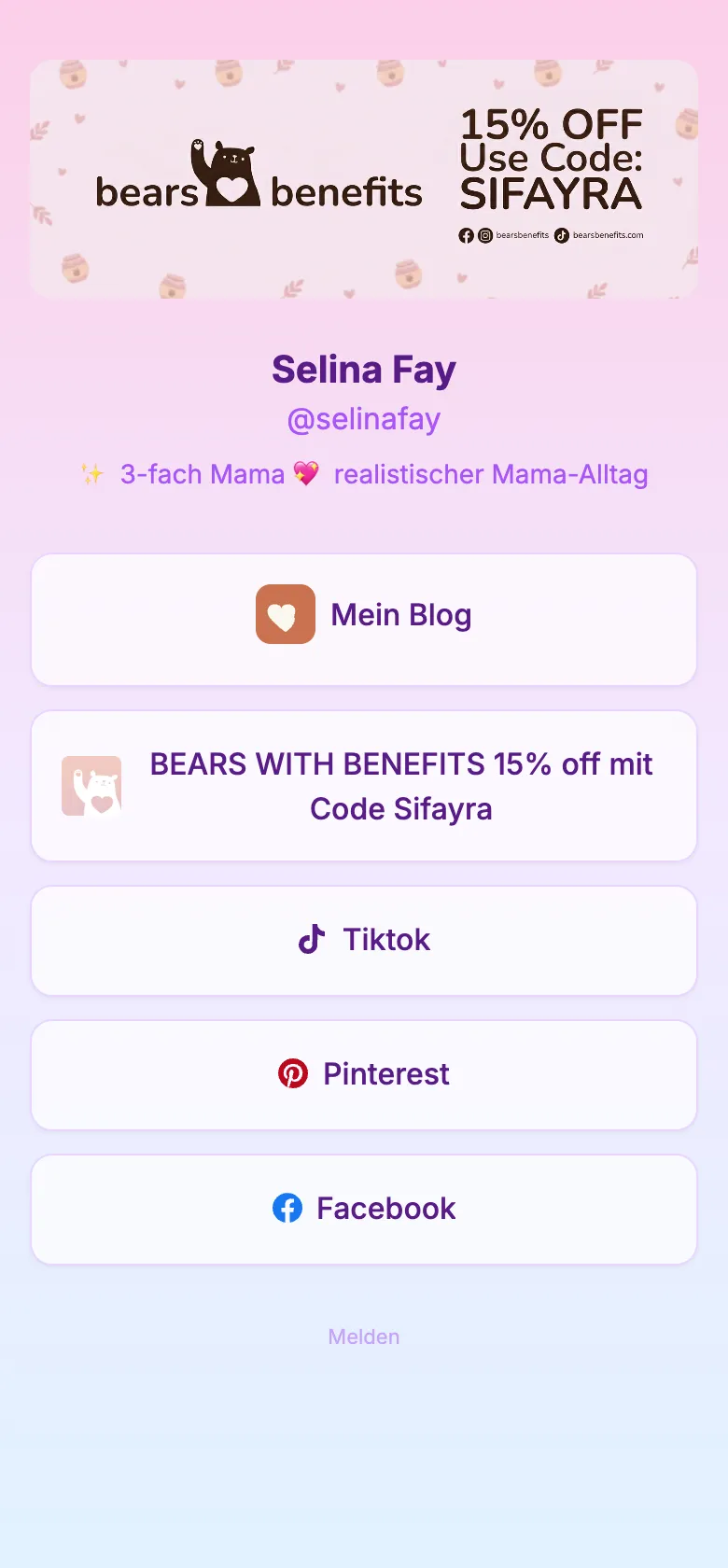 Selina Fay, Mama-Bloggerin: Ihr Blog · ein Markenpartner mit Rabattcode · TikTok, Pinterest und Facebook